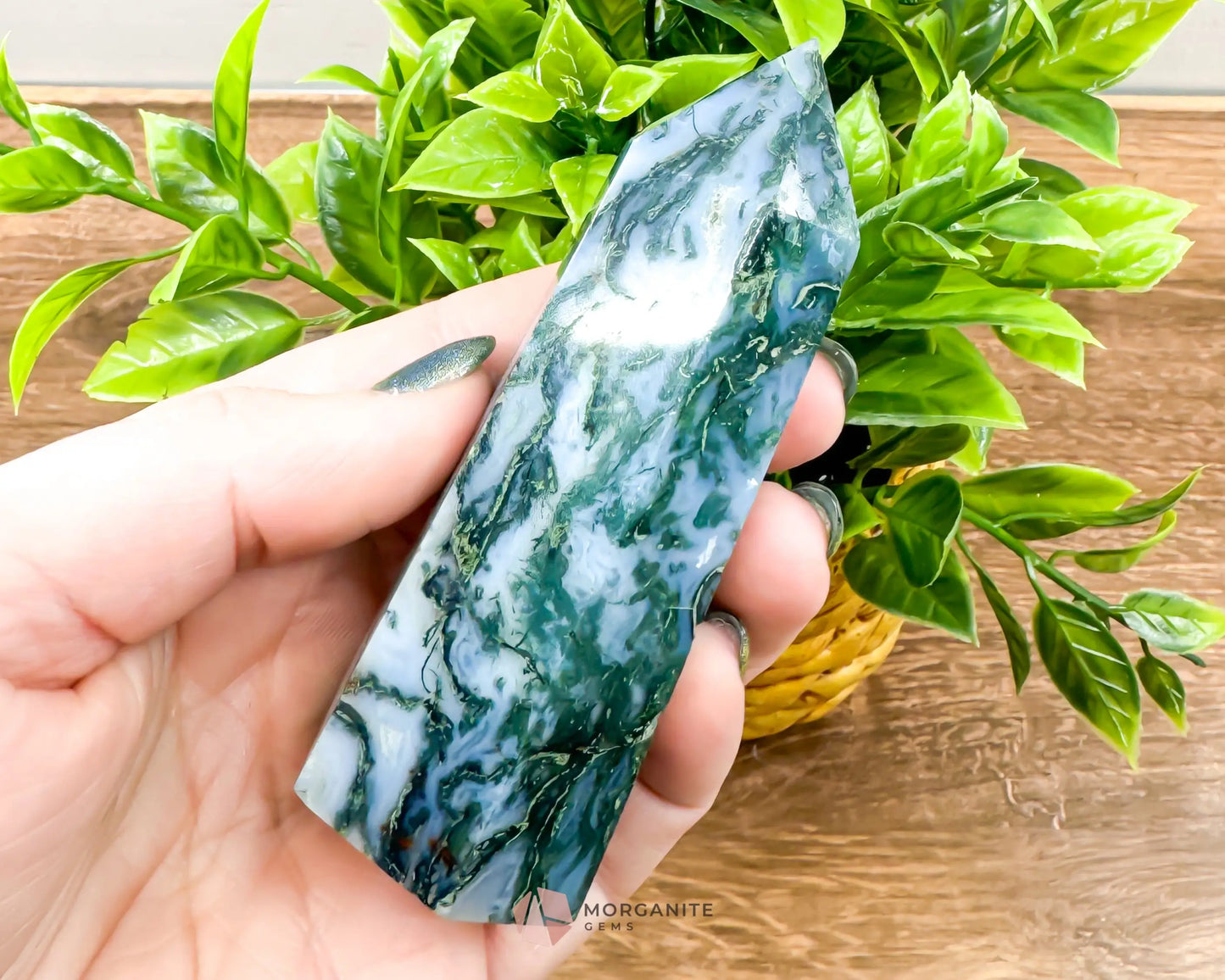 Moss Agate Tower Point – Tranquil Earthy Charm for Spiritual Connection-Morganite Gems