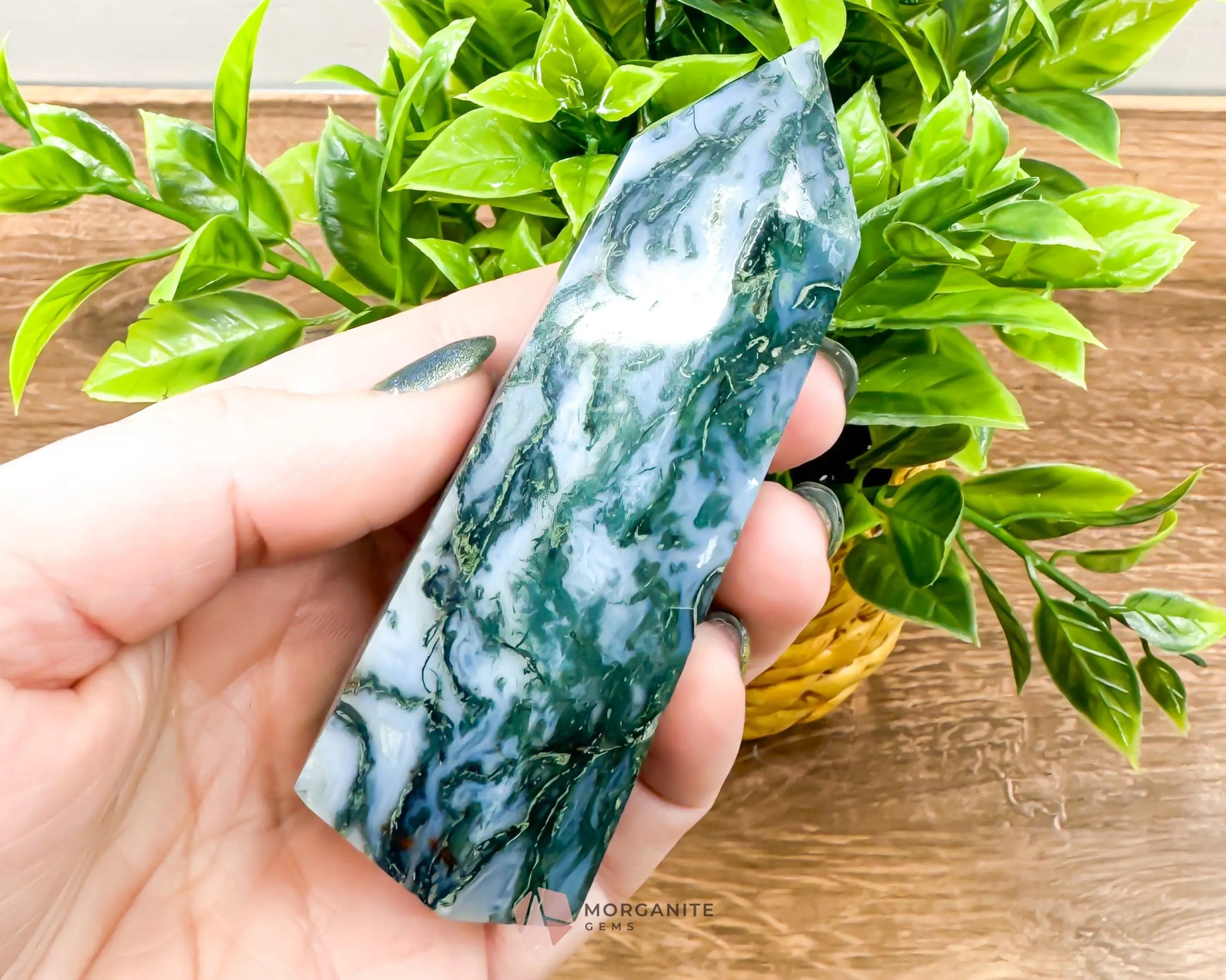 Moss Agate Tower Point – Tranquil Earthy Charm for Spiritual Connection-Morganite Gems