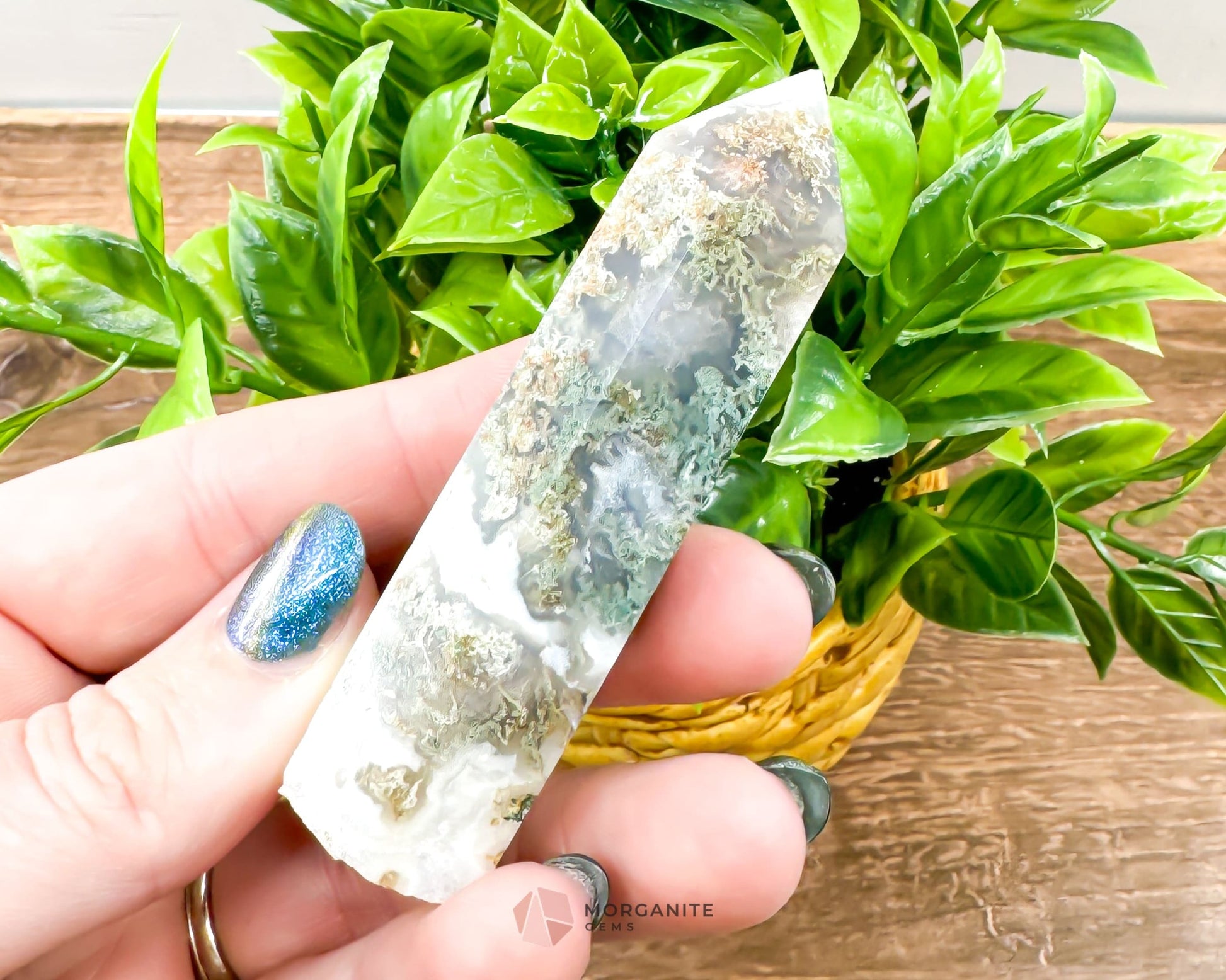 Moss Agate Tower Point – Tranquil Earthy Charm for Spiritual Connection-Morganite Gems