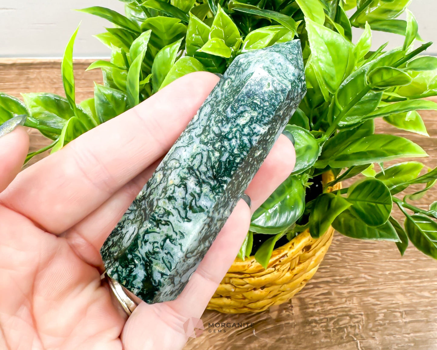 Moss Agate Tower Point – Tranquil Earthy Charm for Spiritual Connection-Morganite Gems