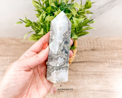 Moss Agate Tower Point – Tranquil Earthy Charm for Spiritual Connection-Morganite Gems