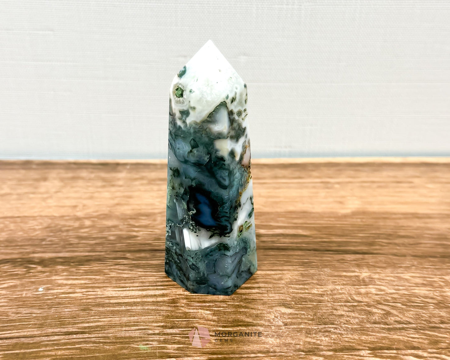 Moss Agate Tower Point – Tranquil Earthy Charm for Spiritual Connection-Morganite Gems