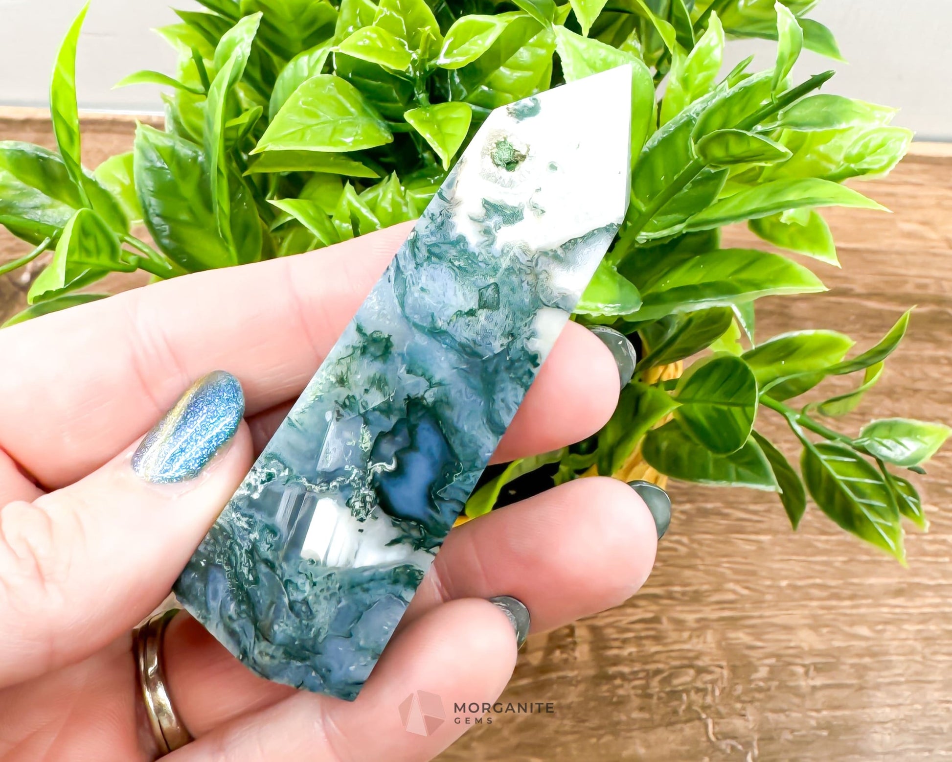 Moss Agate Tower Point – Tranquil Earthy Charm for Spiritual Connection-Morganite Gems