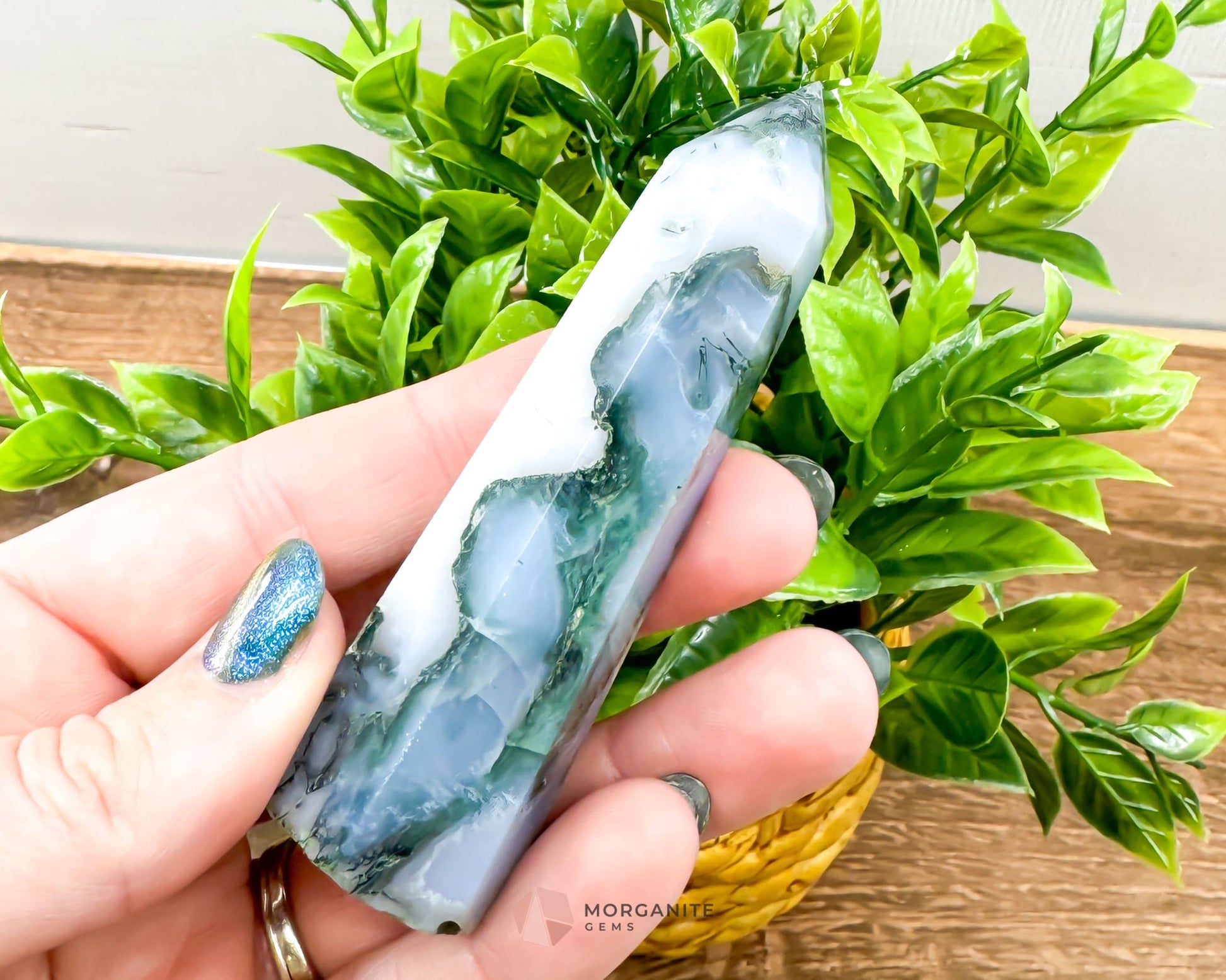 Moss Agate Tower Point – Tranquil Earthy Charm for Spiritual Connection-Morganite Gems