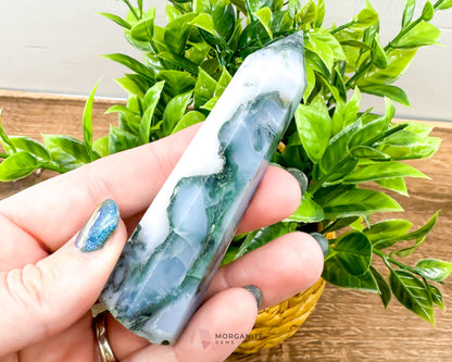 Moss Agate Tower Point – Tranquil Earthy Charm for Spiritual Connection-Morganite Gems