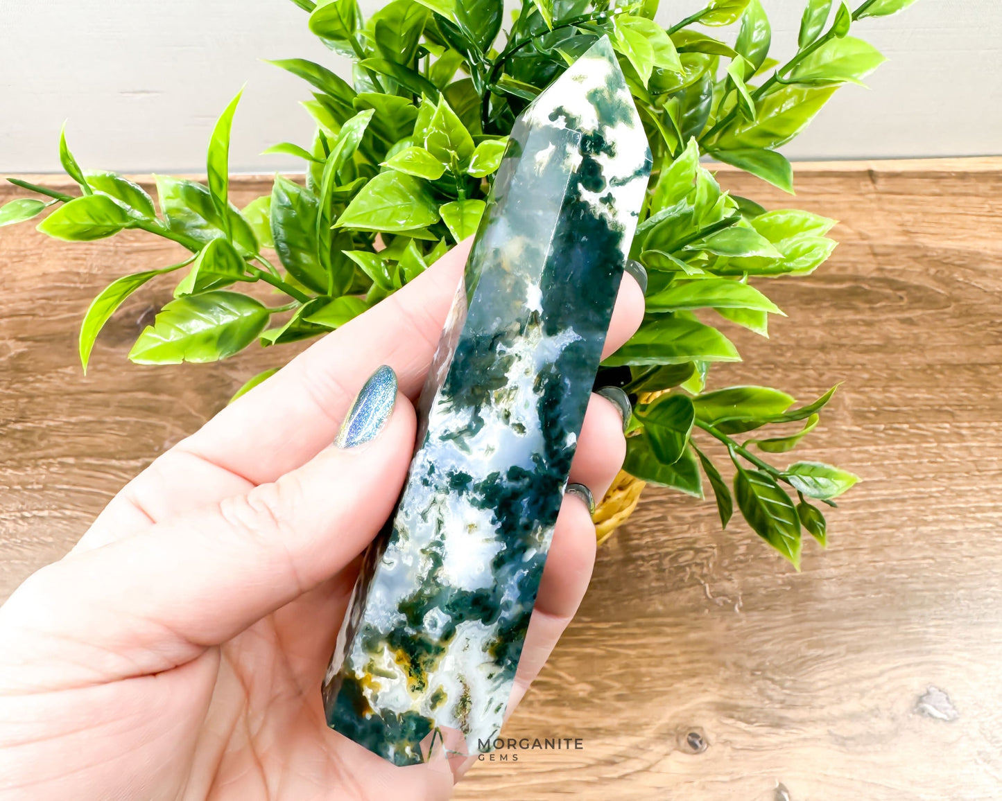 Moss Agate Tower Point – Tranquil Earthy Charm for Spiritual Connection-Morganite Gems