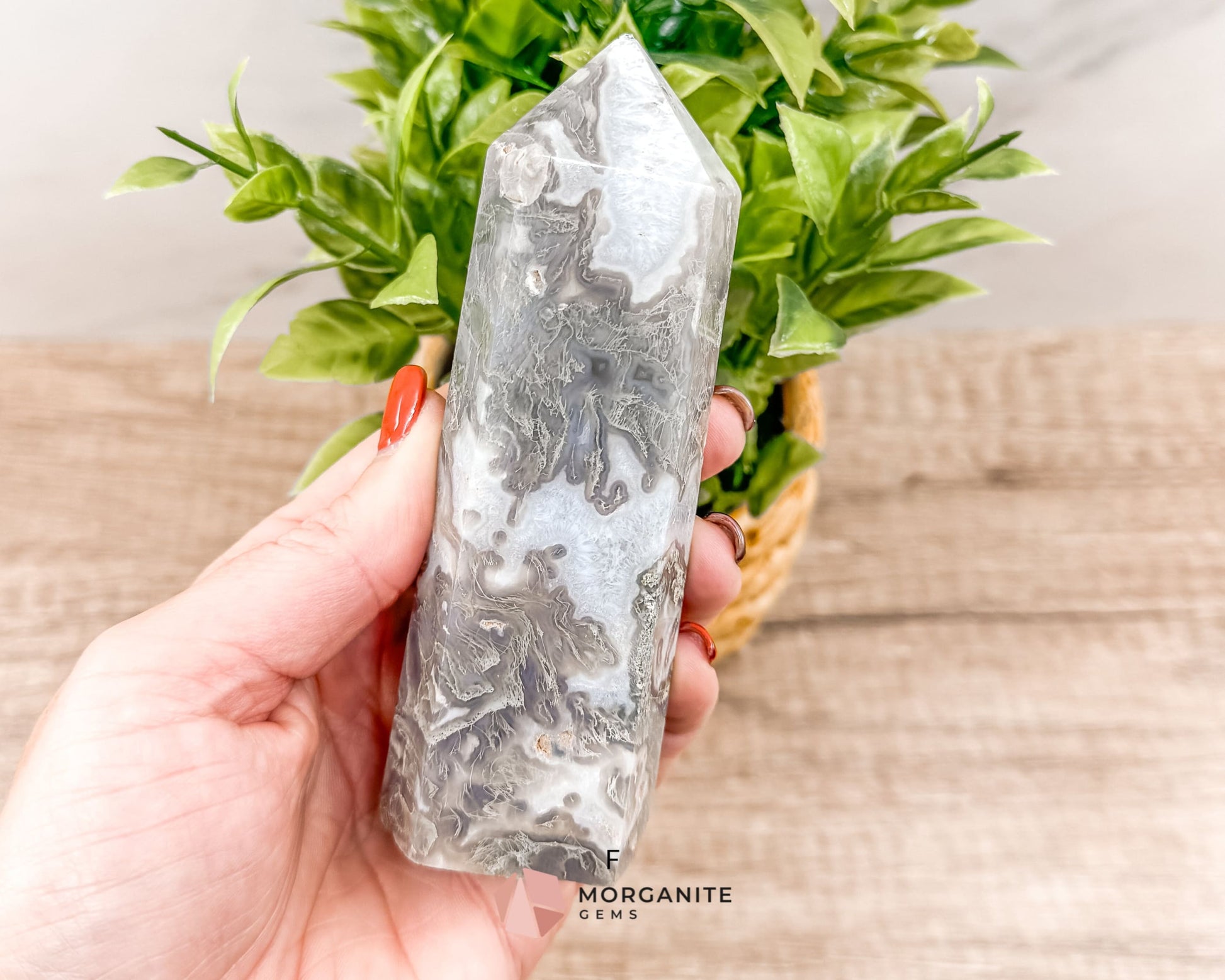 Moss Agate Tower Point – Tranquil Earthy Charm for Spiritual Connection-Morganite Gems