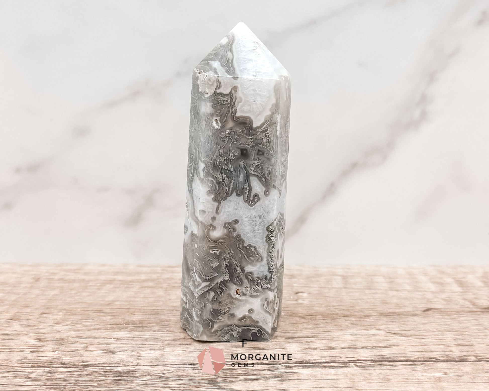 Moss Agate Tower Point – Tranquil Earthy Charm for Spiritual Connection-Morganite Gems