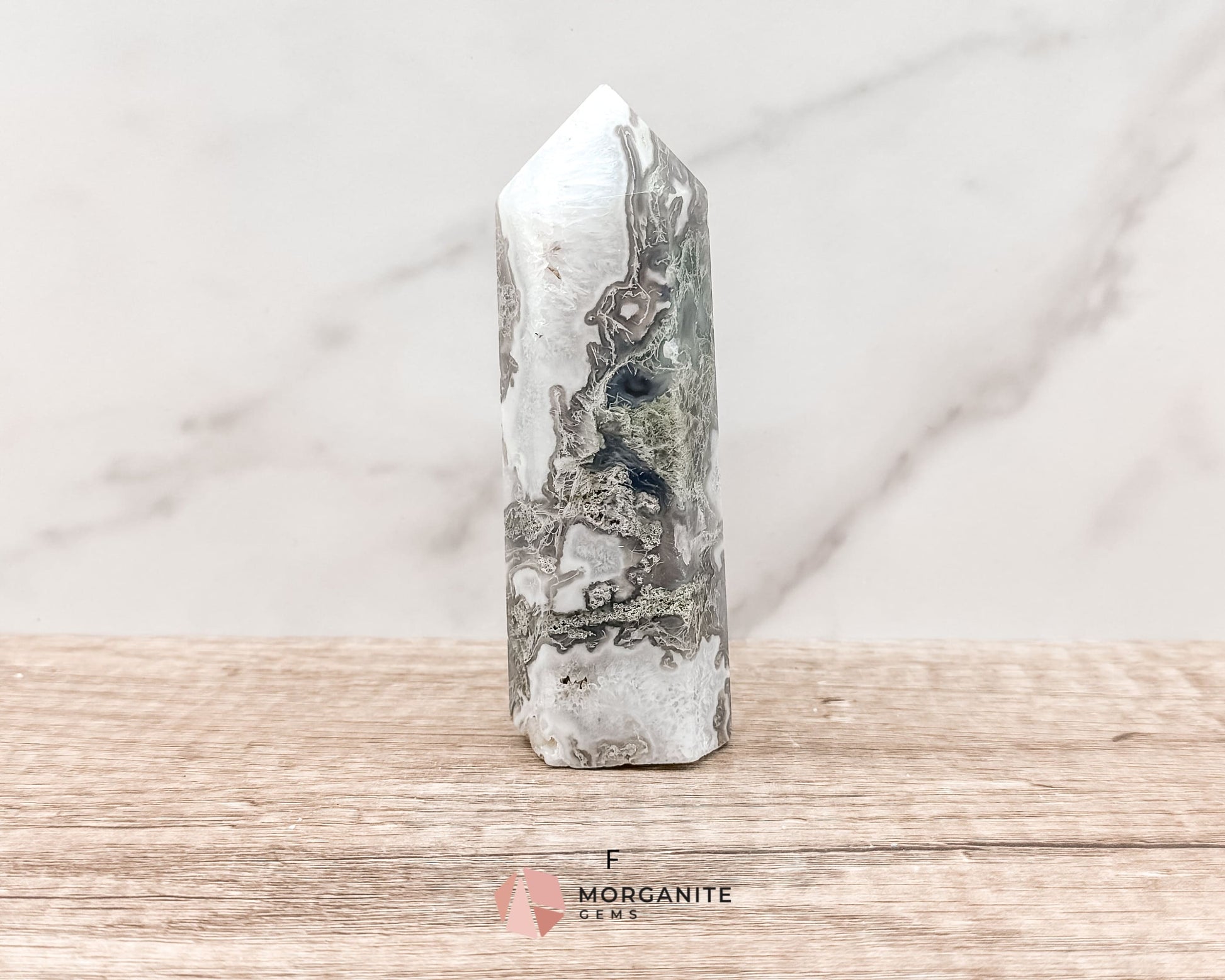 Moss Agate Tower Point – Tranquil Earthy Charm for Spiritual Connection-Morganite Gems