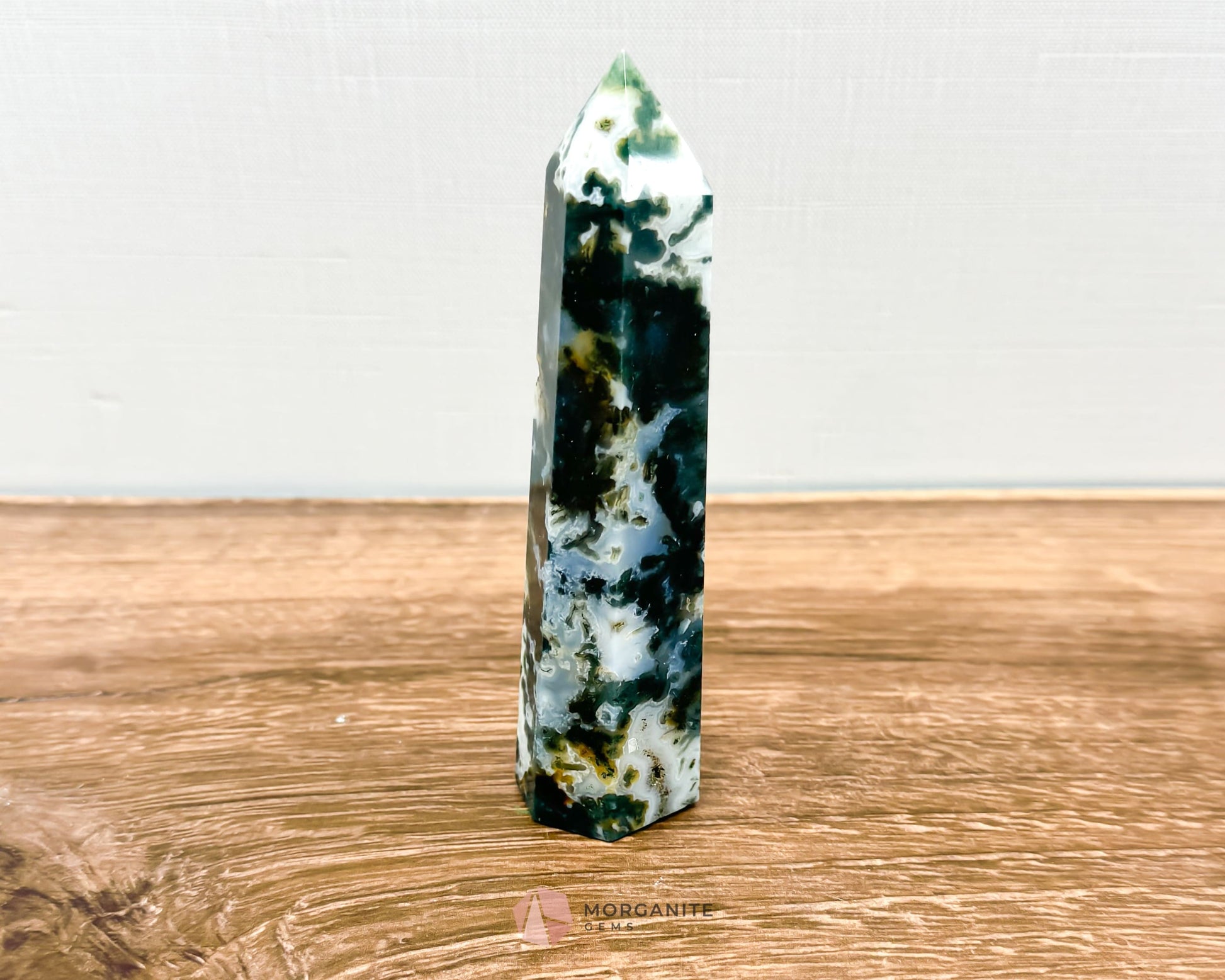 Moss Agate Tower Point – Tranquil Earthy Charm for Spiritual Connection-Morganite Gems