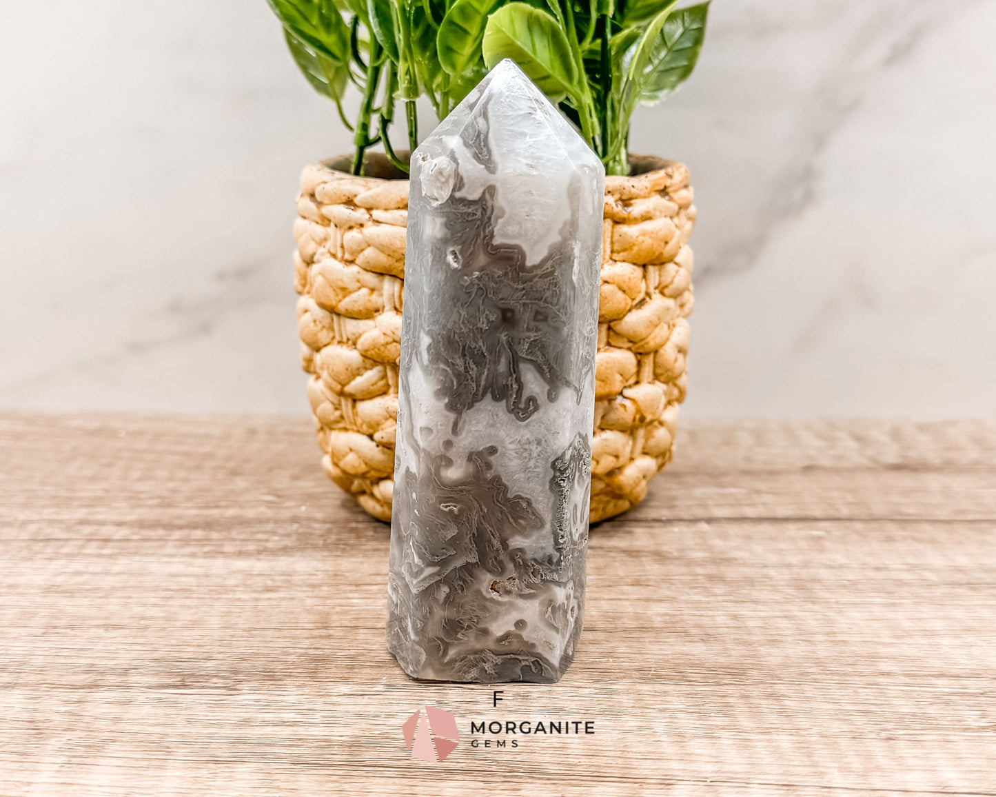 Moss Agate Tower Point – Tranquil Earthy Charm for Spiritual Connection-Morganite Gems