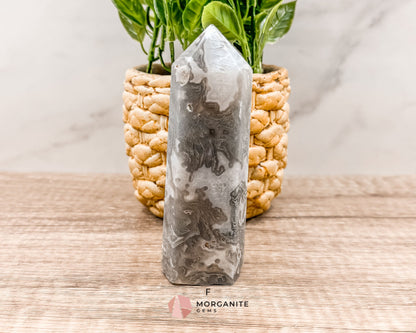 Moss Agate Tower Point – Tranquil Earthy Charm for Spiritual Connection-Morganite Gems