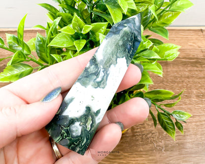 Moss Agate Tower Point – Tranquil Earthy Charm for Spiritual Connection-Morganite Gems