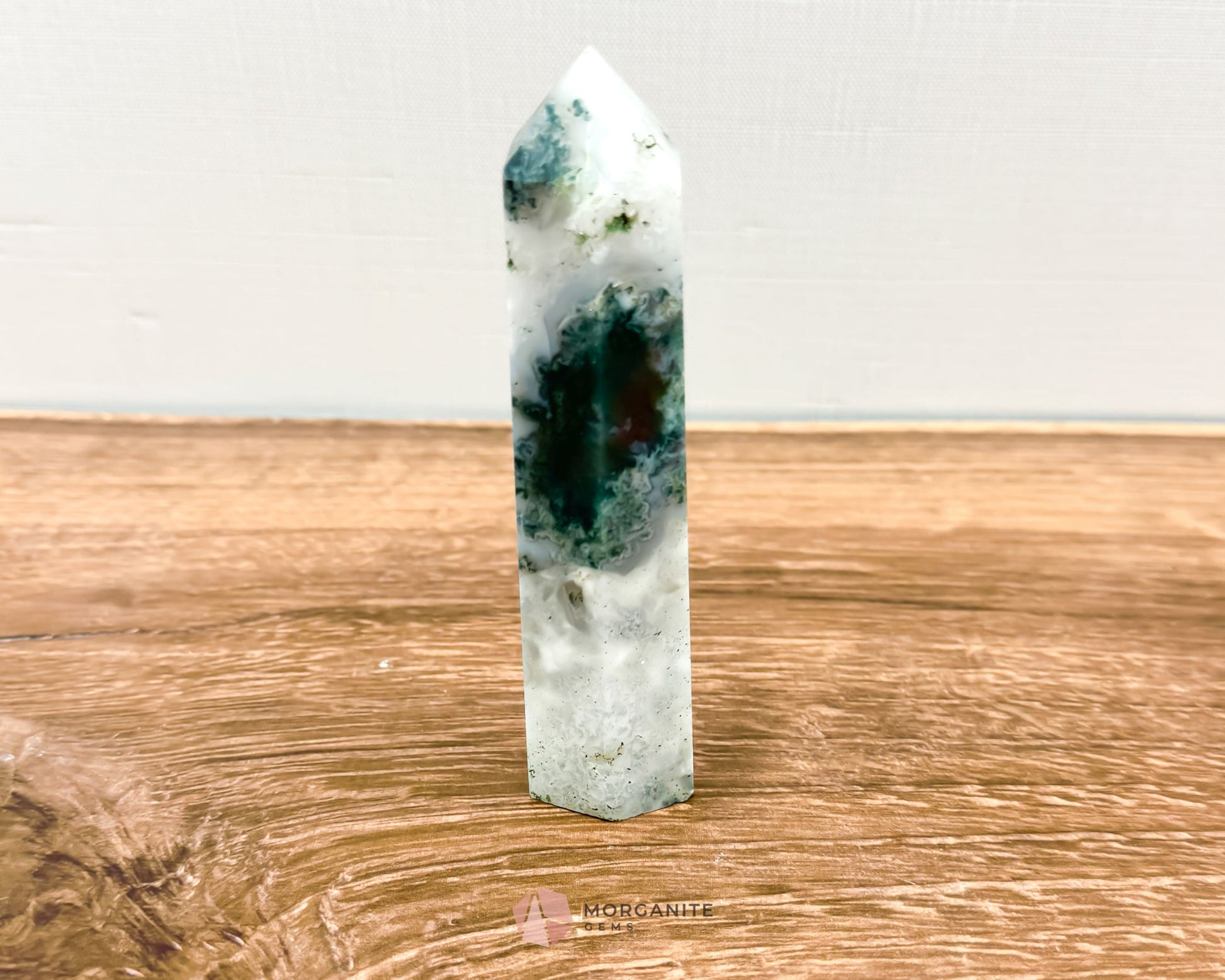 Moss Agate Tower Point – Tranquil Earthy Charm for Spiritual Connection-Morganite Gems