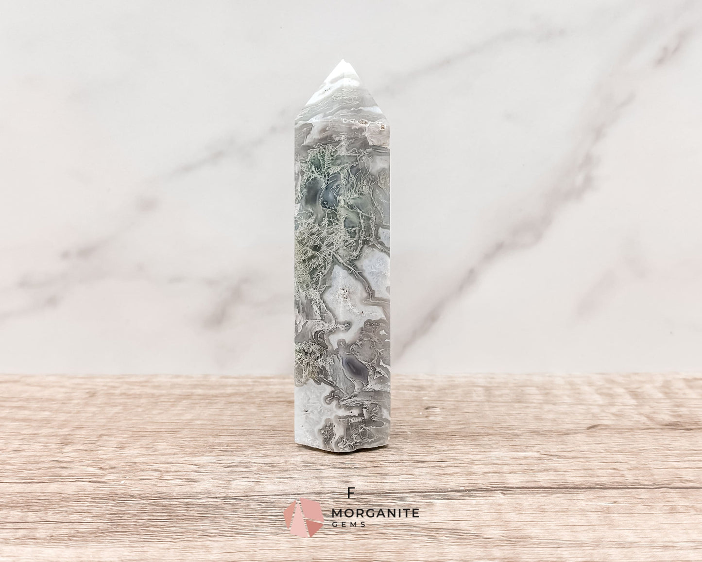 Moss Agate Tower Point – Tranquil Earthy Charm for Spiritual Connection-Morganite Gems