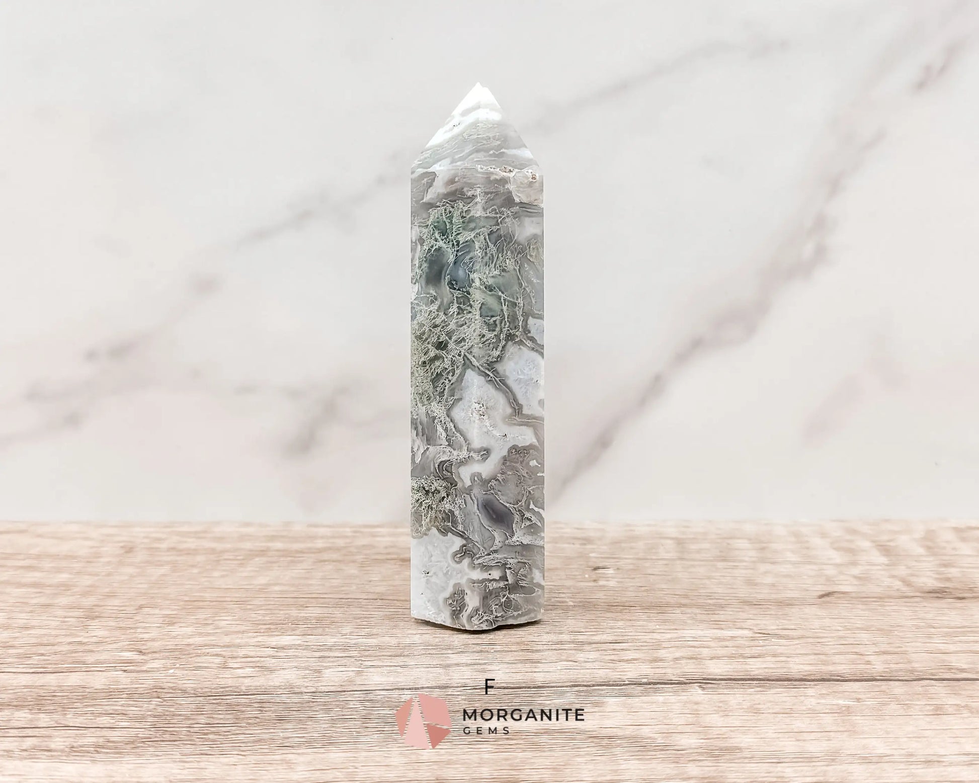 Moss Agate Tower Point – Tranquil Earthy Charm for Spiritual Connection-Morganite Gems