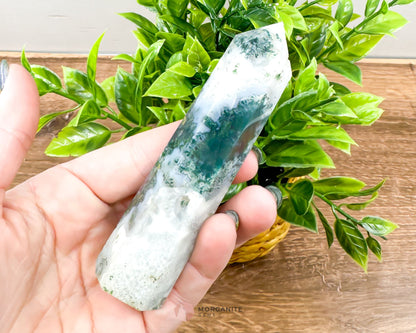 Moss Agate Tower Point – Tranquil Earthy Charm for Spiritual Connection-Morganite Gems