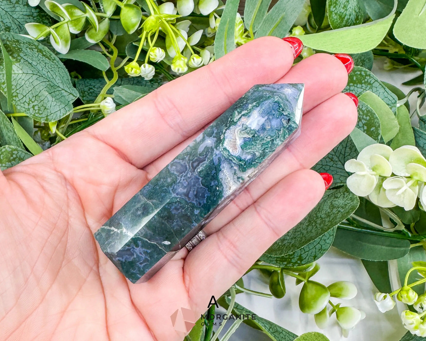 Moss Agate Tower Point – Tranquil Earthy Charm for Spiritual Connection - A - Metaphysical Crystals