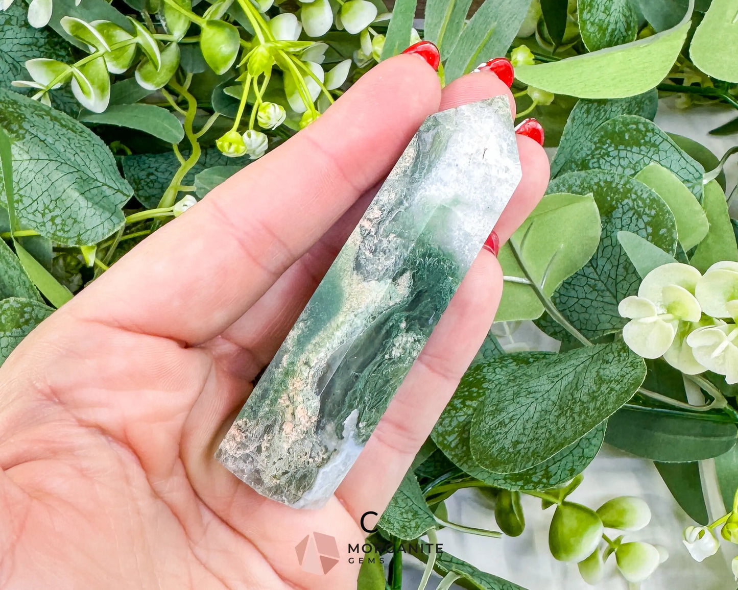Moss Agate Tower Point – Tranquil Earthy Charm for Spiritual Connection - C - Metaphysical Crystals