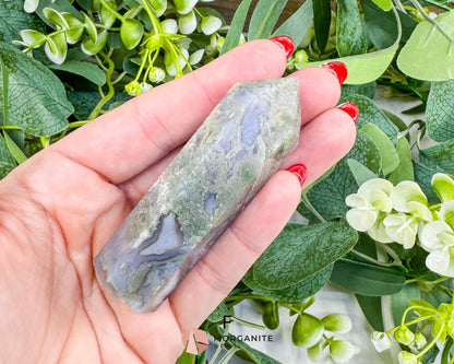 Moss Agate Tower Point – Tranquil Earthy Charm for Spiritual Connection - F - Metaphysical Crystals
