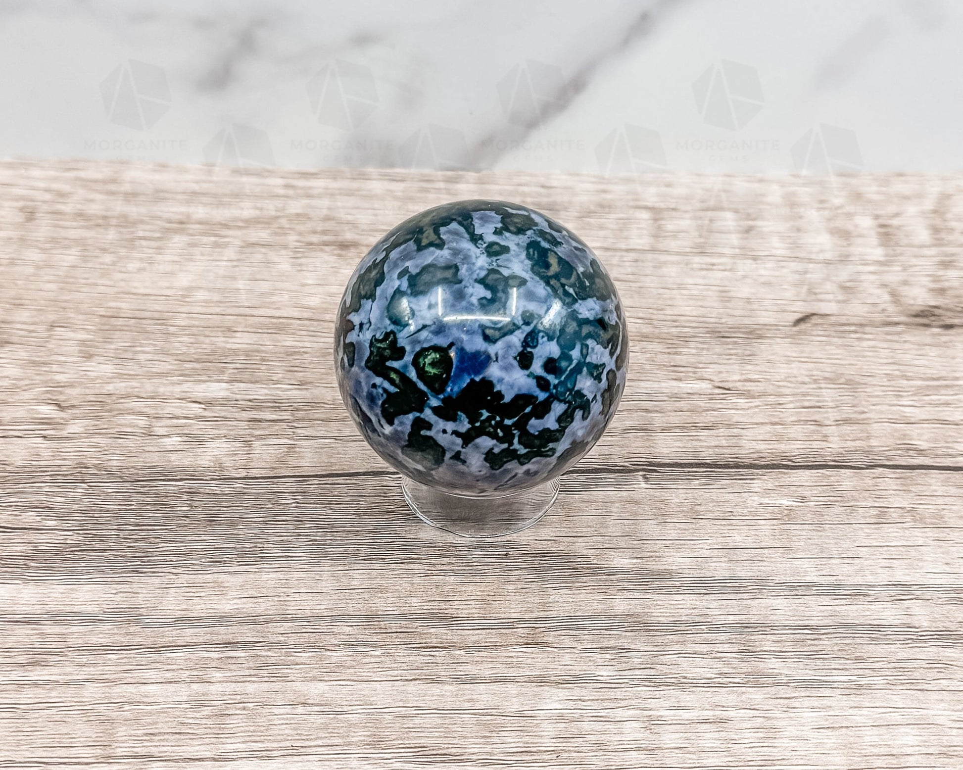 Mystic Merlinite Indigo Gabbro Sphere – Polished Crystal Ball for Intuition & Spiritual Awakening-Morganite Gems