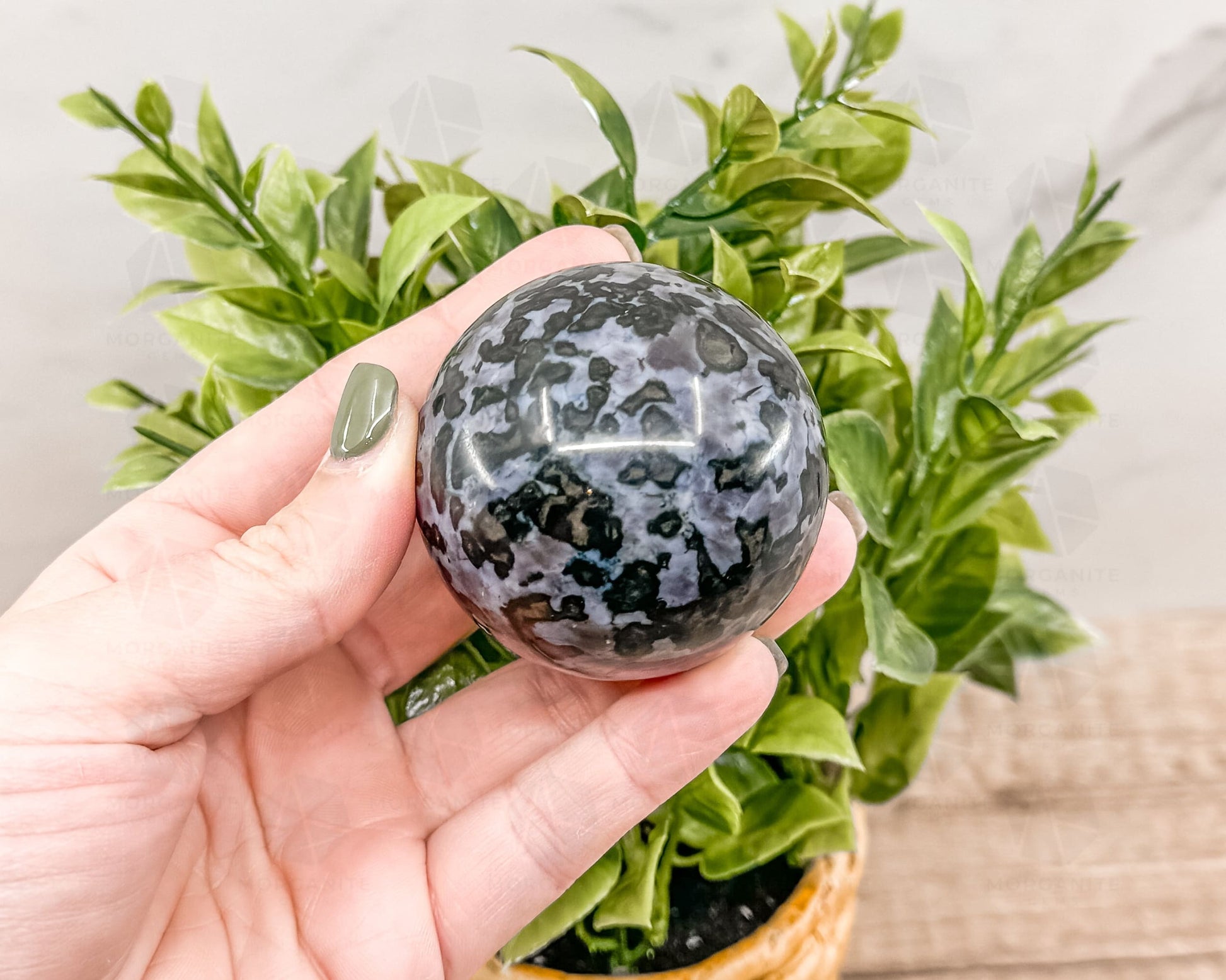 Mystic Merlinite Indigo Gabbro Sphere – Polished Crystal Ball for Intuition & Spiritual Awakening-Morganite Gems