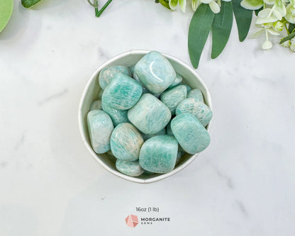 Natural Amazonite Tumbled Stones - Small 15-30mm Polished Crystals - Bulk Green Amazonite for Grids & Crafting - 1 lb