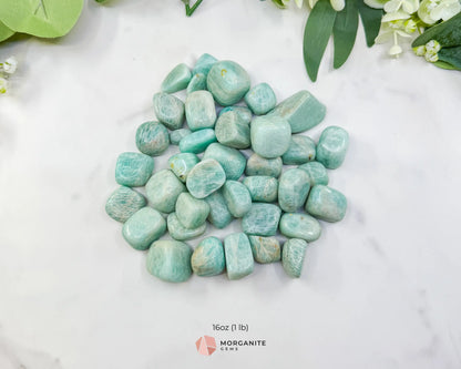 Natural Amazonite Tumbled Stones - Small 15-30mm Polished Crystals - Bulk Green Amazonite for Grids & Crafting - 1 lb