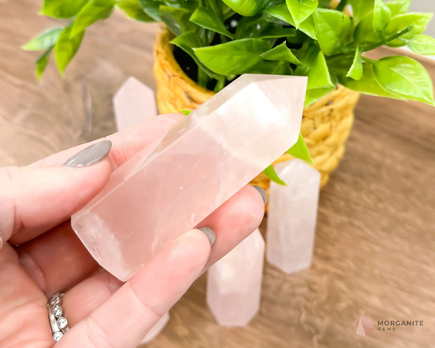 Natural Rose Quartz Tower Obelisk Point Wand Crystal Energy Healing-Morganite Gems