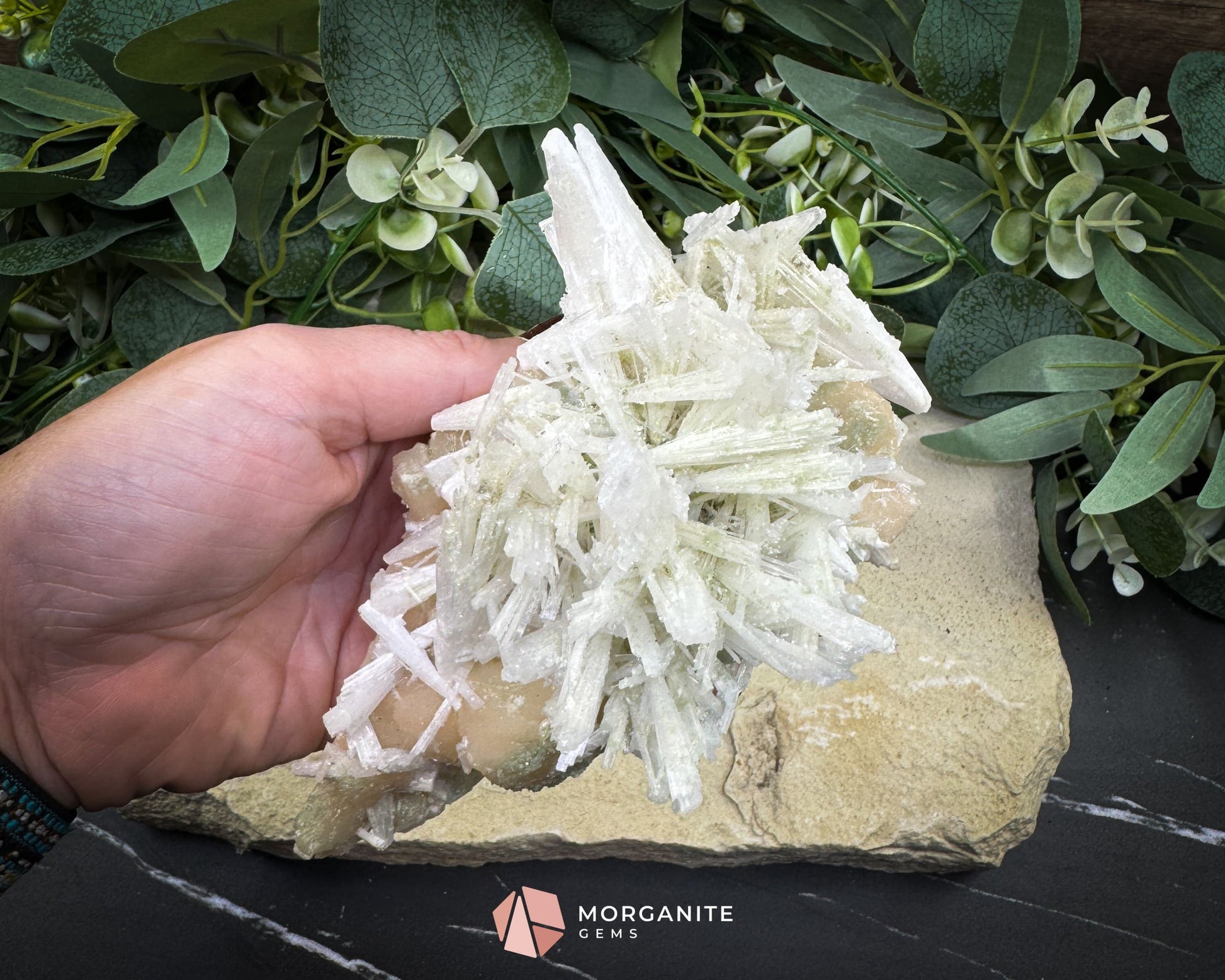 Natural Scolecite Spray on Orange Stilbite – Zeolite Crystal Cluster for Healing Meditation & Decor - Metaphysical