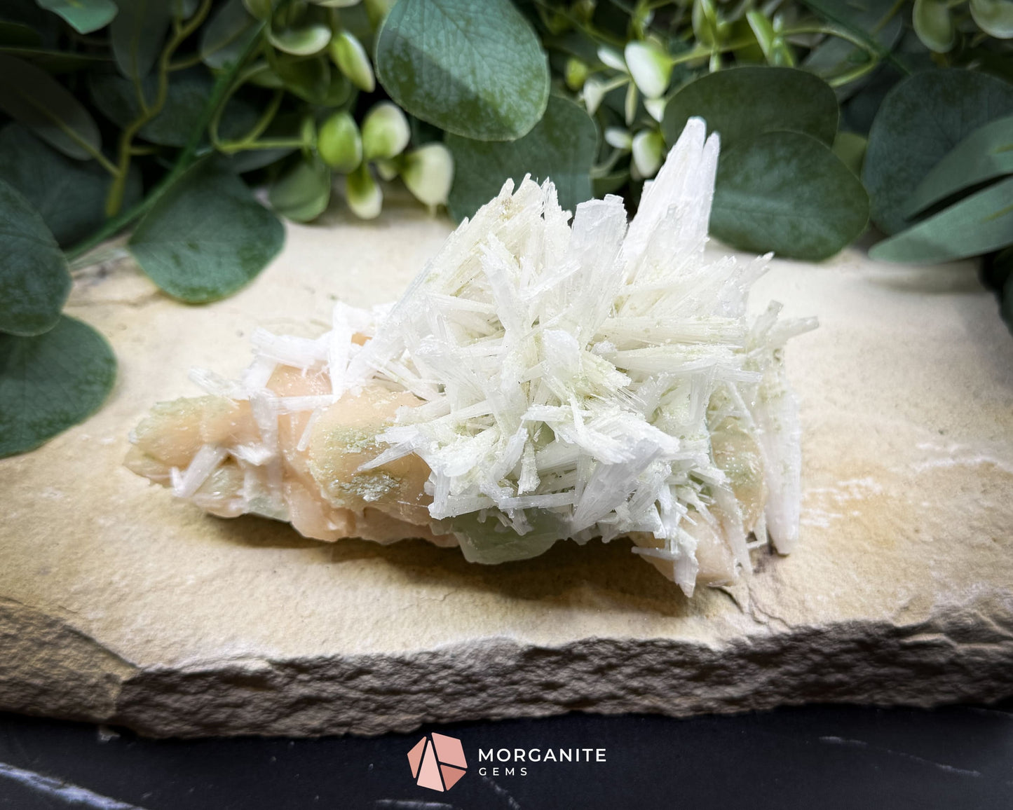 Natural Scolecite Spray on Orange Stilbite – Zeolite Crystal Cluster for Healing Meditation & Decor - Metaphysical