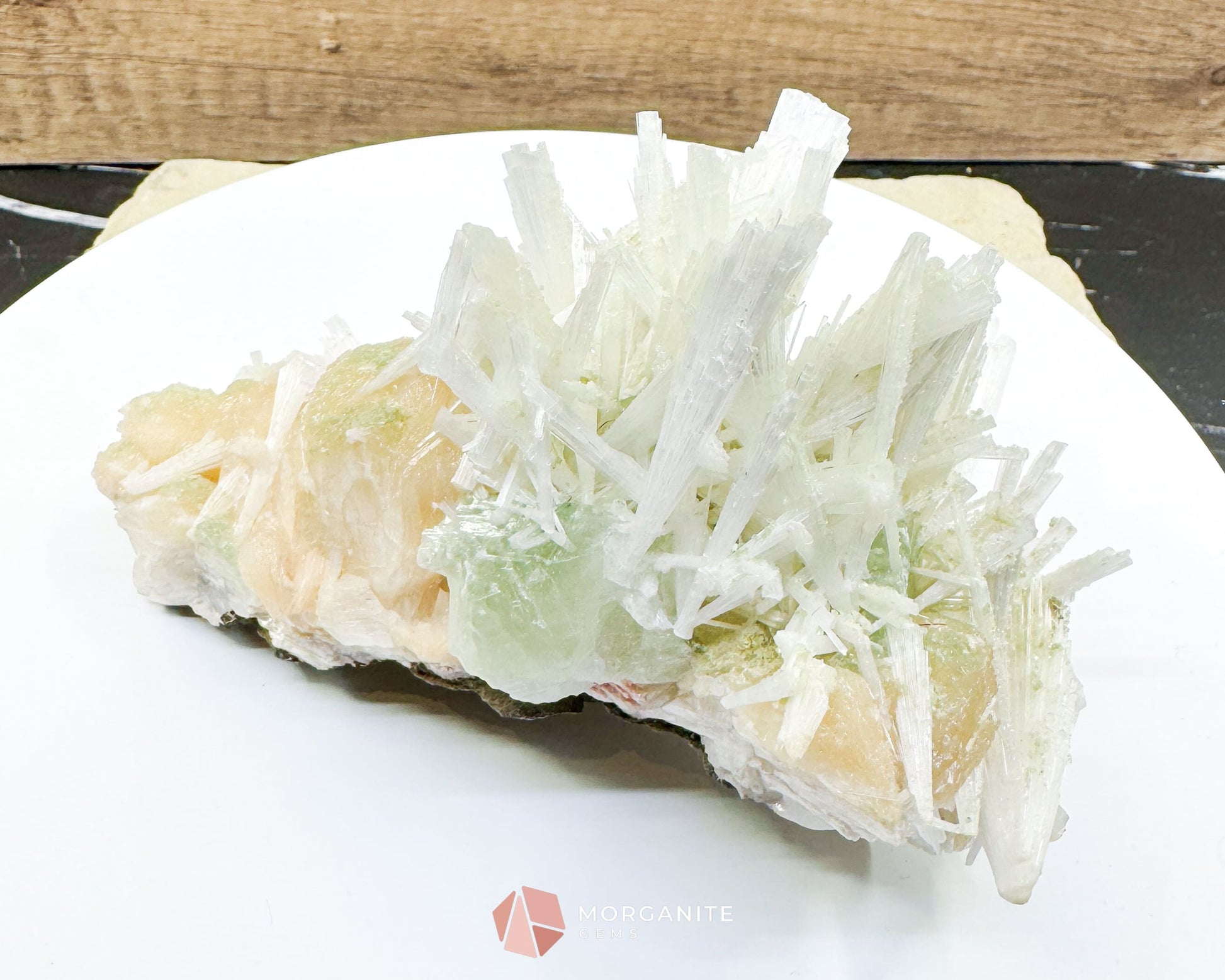 Natural Scolecite Spray on Orange Stilbite – Zeolite Crystal Cluster for Healing Meditation & Decor - Metaphysical