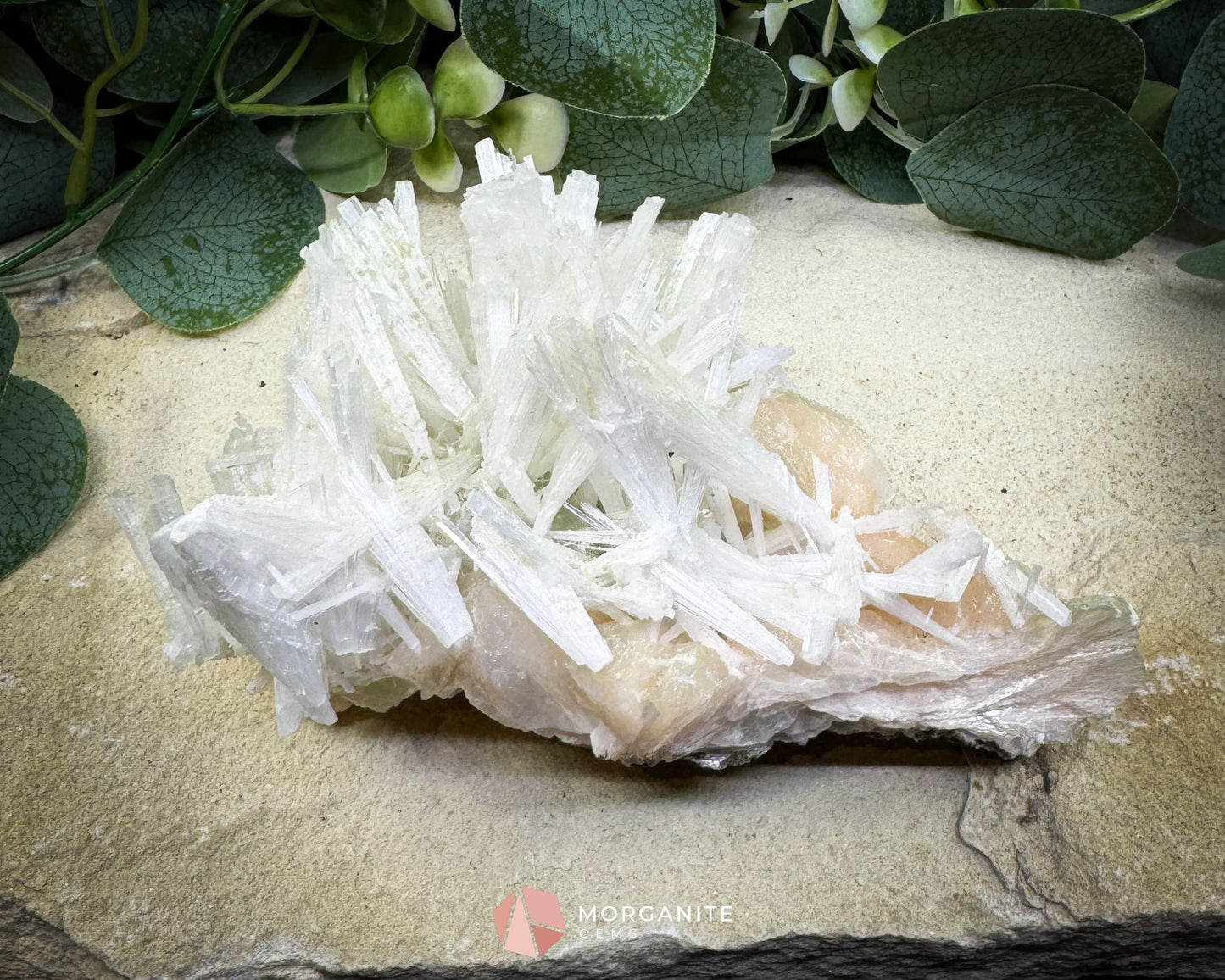 Natural Scolecite Spray on Orange Stilbite – Zeolite Crystal Cluster for Healing Meditation & Decor - Metaphysical