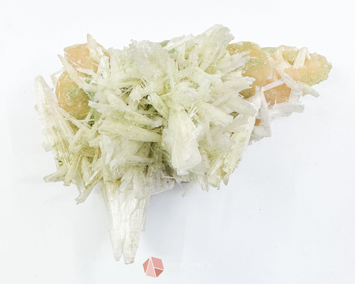 Natural Scolecite Spray on Orange Stilbite – Zeolite Crystal Cluster for Healing Meditation & Decor - Metaphysical