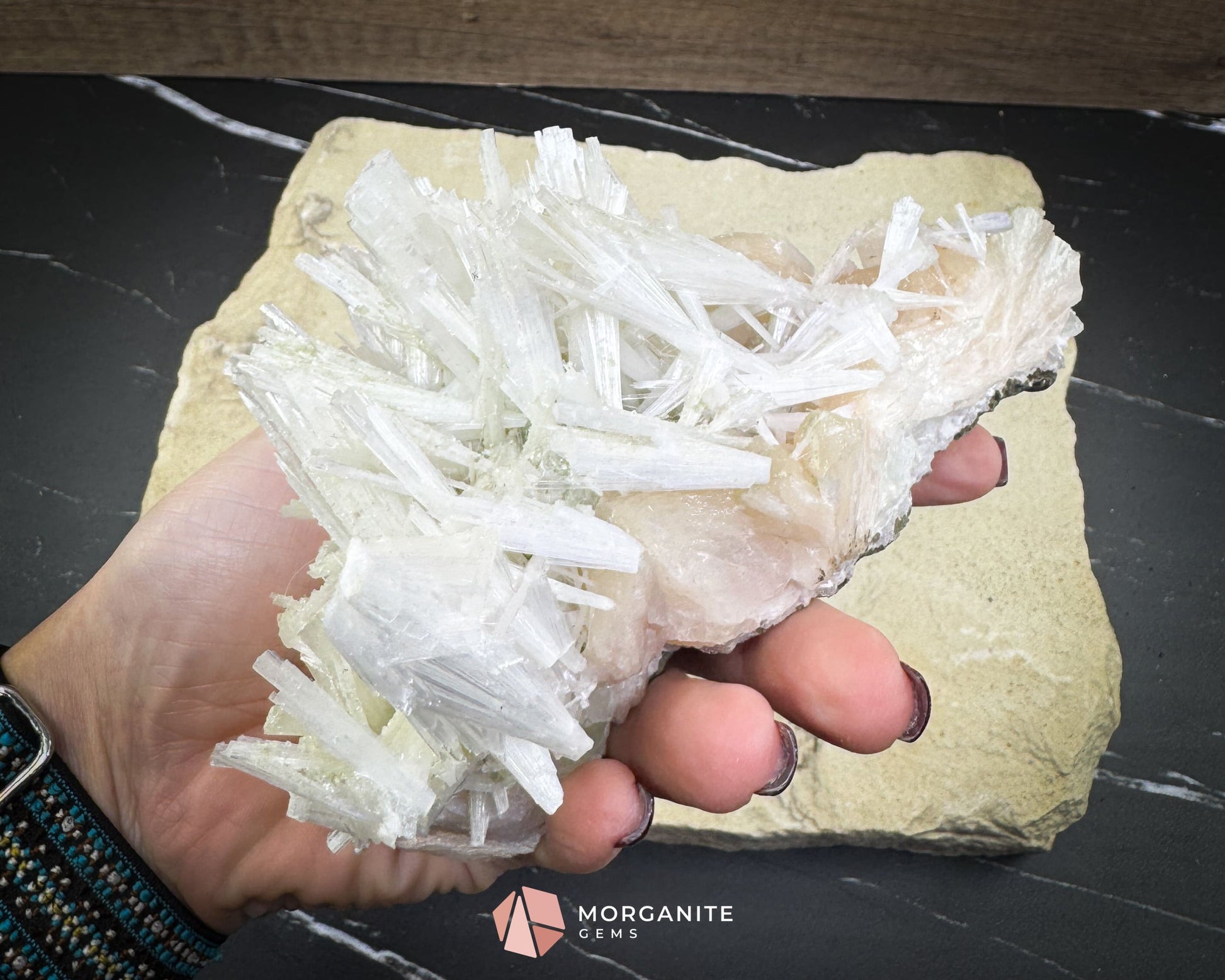 Natural Scolecite Spray on Orange Stilbite – Zeolite Crystal Cluster for Healing Meditation & Decor - Metaphysical