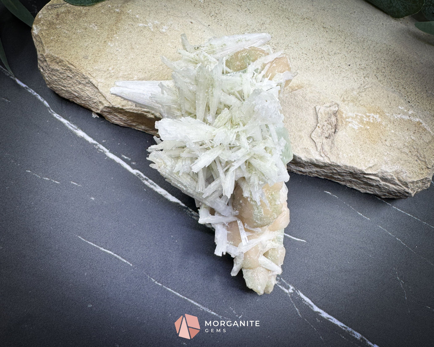 Natural Scolecite Spray on Orange Stilbite – Zeolite Crystal Cluster for Healing Meditation & Decor - Metaphysical