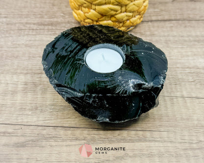 Obsidian Tea Light Candle Holder – Raw Elegance and Natural Beauty-Morganite Gems