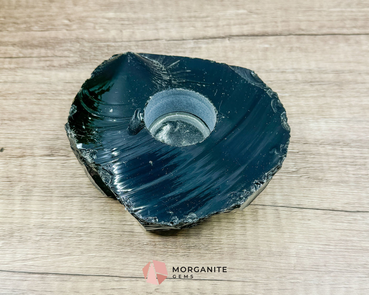 Obsidian Tea Light Candle Holder – Raw Elegance and Natural Beauty-Morganite Gems