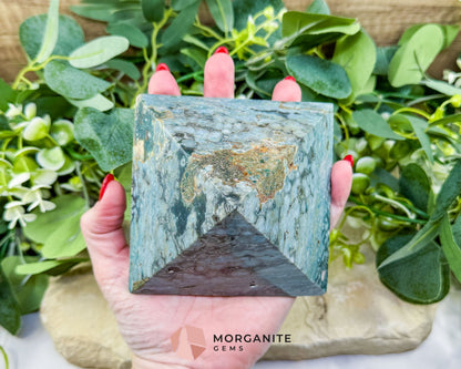 Ocean Jasper Crystal Pyramid No. 1 (4in) - Orbicular Serenity Stone for Joy & Emotional Release - Metaphysical Crystals