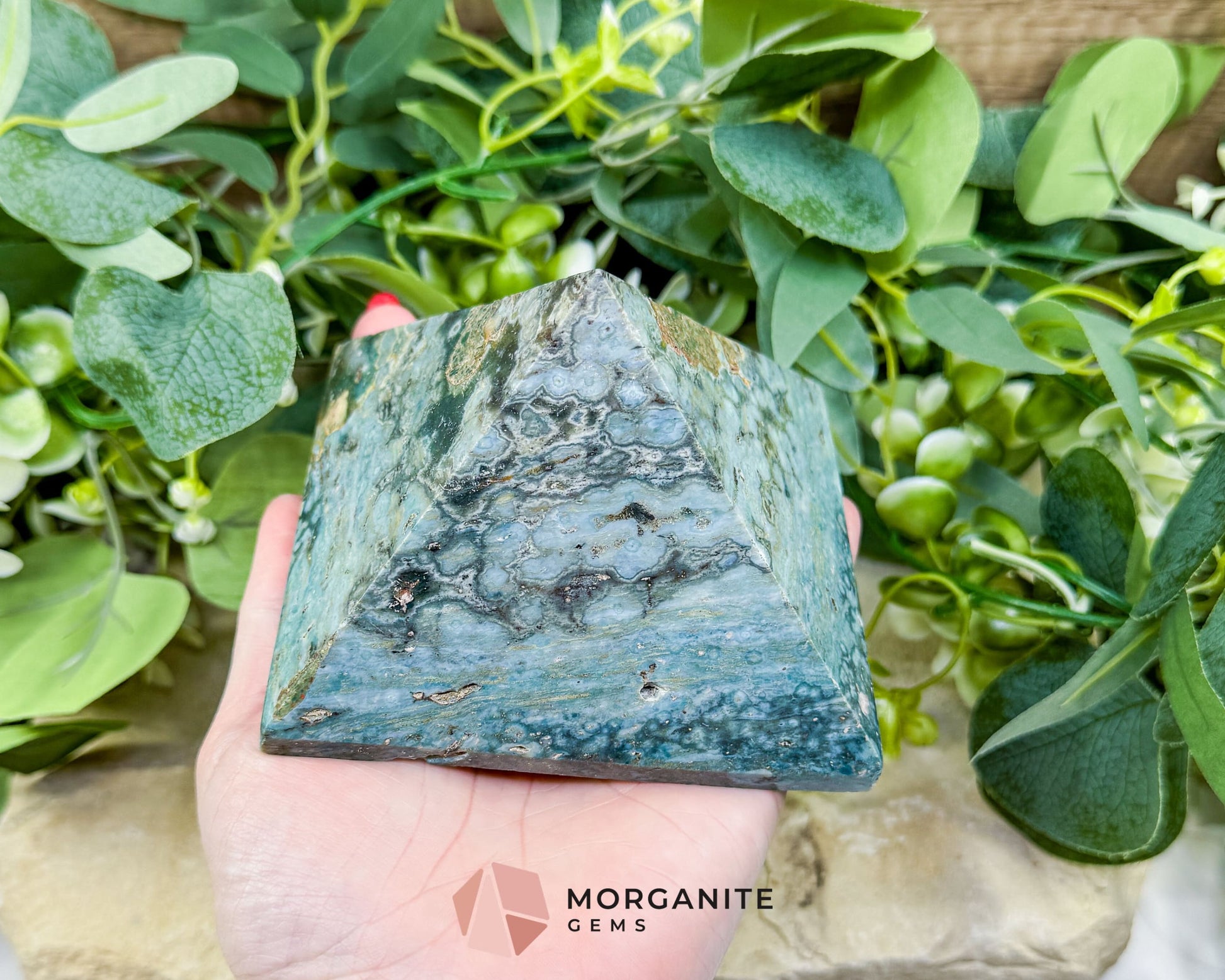 Ocean Jasper Crystal Pyramid No. 1 (4in) - Orbicular Serenity Stone for Joy & Emotional Release - Metaphysical Crystals