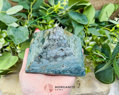 Ocean Jasper Crystal Pyramid No. 1 (4in) - Orbicular Serenity Stone for Joy & Emotional Release - Metaphysical Crystals