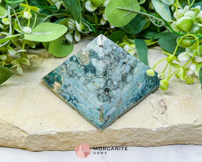 Ocean Jasper Crystal Pyramid No. 1 (4in) - Orbicular Serenity Stone for Joy & Emotional Release - Metaphysical Crystals