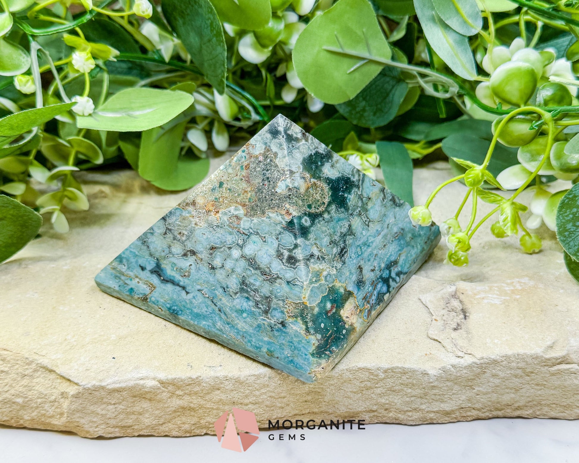 Ocean Jasper Crystal Pyramid No. 1 (4in) - Orbicular Serenity Stone for Joy & Emotional Release - Metaphysical Crystals