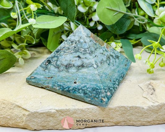 Ocean Jasper Crystal Pyramid No. 1 (4in) - Orbicular Serenity Stone for Joy & Emotional Release - Metaphysical Crystals