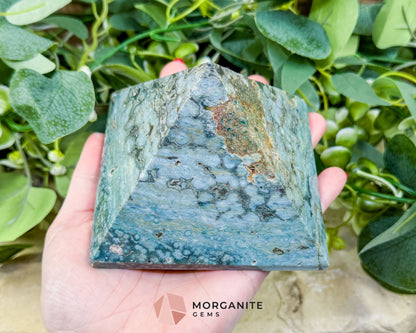 Ocean Jasper Crystal Pyramid No. 1 (4in) - Orbicular Serenity Stone for Joy & Emotional Release - Metaphysical Crystals