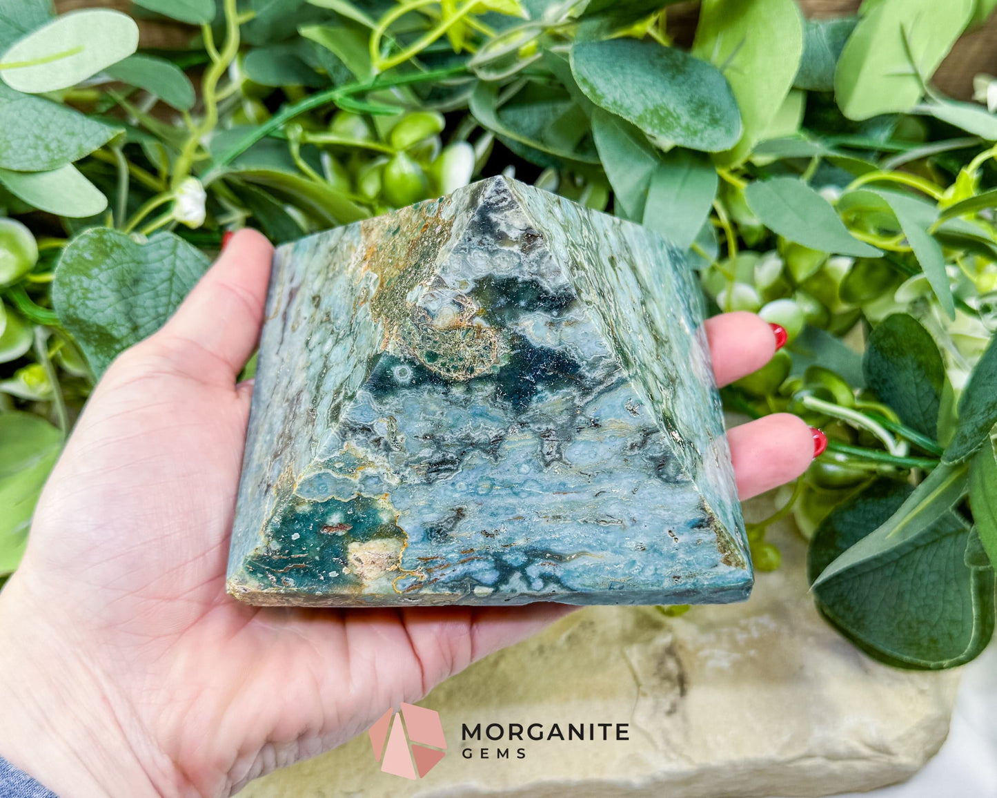 Ocean Jasper Crystal Pyramid No. 1 (4in) - Orbicular Serenity Stone for Joy & Emotional Release - Metaphysical Crystals