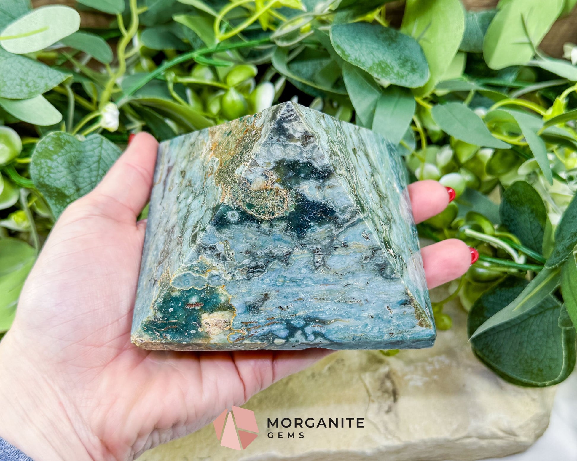 Ocean Jasper Crystal Pyramid No. 1 (4in) - Orbicular Serenity Stone for Joy & Emotional Release - Metaphysical Crystals