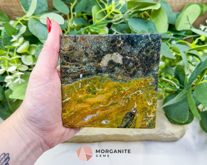 Ocean Jasper Crystal Pyramid No. 2 (4in) - Sunshine Yellow Orbicular Stone for Positivity & Joy - Metaphysical Crystals