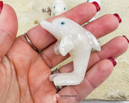 Onyx Dolphin Carving – 2″ Hand‑Carved in Blue Onyx or White Onyx - White - Metaphysical Crystals