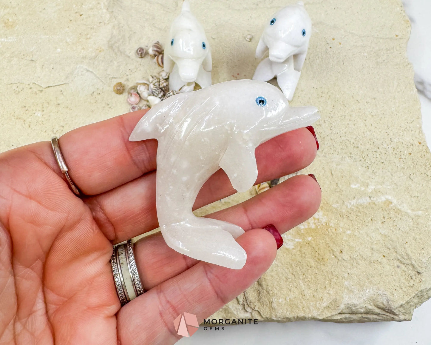 Onyx Dolphin Carving – 2″ Hand‑Carved in Blue Onyx or White Onyx - Metaphysical Crystals
